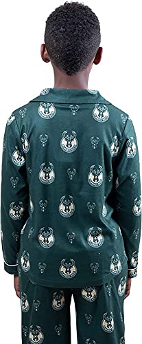 Ultra Game NBA Milwaukee Bucks Youth 2 Piece Soft Tee Shirt and Lounge Pants Sleepwear Loungewear Pajama Set, Team Color, 10/12