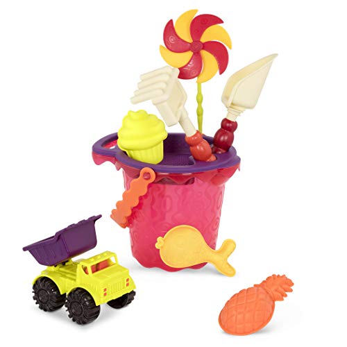 B. Toys by Battat – Sands Ahoy – Each Playset - Medium ucket Set (Mango) with 9 Unique Sand and Water Toys –Phthalate Free