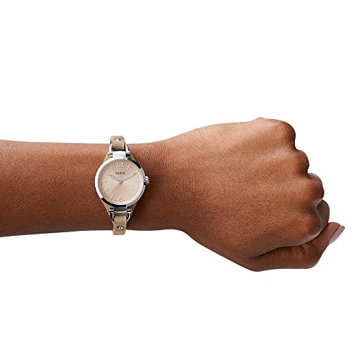 Fossil Women's Georgia Quartz Stainless Steel and Leather Three-Hand Watch, Color: Silver, Sand (Model: ES2830)