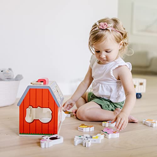 Melissa and Doug Wooden Take-Along Sorting Barn Toy with Flip-Up Roof and Handle, 10 Wooden Farm Play Pieces - Farm Toys, Shape Sorting And Stacking Learning Toys For Toddlers And Kids Ages 2+
