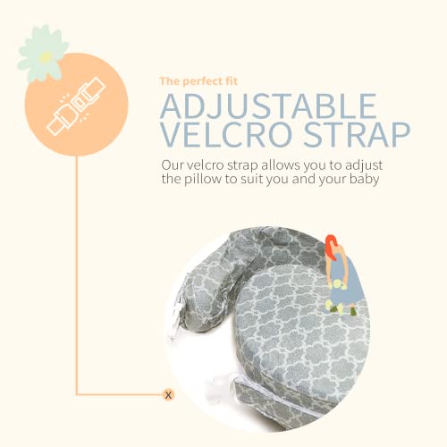 My Brest Friend Deluxe Nursing Pillow for Breastfeeding and Bottle Feeding, Enhanced Posture Support, Double Straps and Removable Extra Soft Slipcover, Flower Key Grey