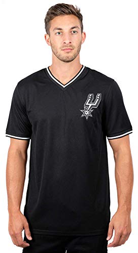 Ultra Game NBA San Antonio Spurs Mens Jersey V-Neck Mesh Short Sleeve Tee Shirt, Black, Large