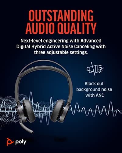 Poly Voyager Focus 2 UC Wireless Headset with Microphone and Charge Stand (Plantronics) - Active Noise Canceling (ANC) - Connect PC/Mac/Mobile via Bluetooth -Works w/Teams, Zoom and More-Amazon Exclusive