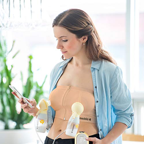 Medela Easy Expression Hands Free Pumping Bra, Nude, Large, Comfortable and Adaptable with No-Slip Support for Multitasking
