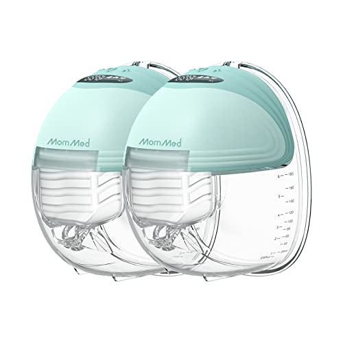 MomMed Double Wearable Breast Pump, Hands-Free Electric Breast Pump with 3 Mode 12 Levels, Leak-Proof Design and Low Noise, 27mm All-in-One Painless Breastfeeding Breast Pump, Extra 24mm Flange Inserts