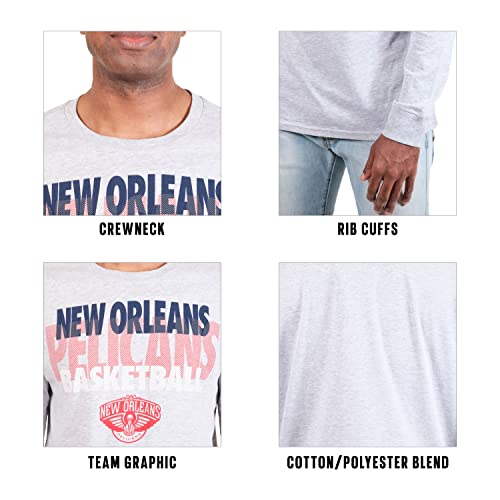 Ultra Game NBA New Orleans Pelicans Mens Supreme Long Sleeve Pullover Tee Shirt, Heather Gray, Small
