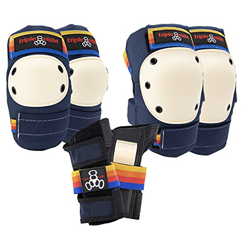 Triple Eight Saver Series Adult/Child Pad Set with Kneesavers, Elbowsavers, and Wrist Savers, for Skate, Bike, and Roller, Junior, Pacific Beach