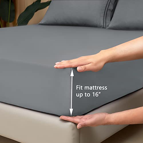 Mejoroom Queen Size Sheet Set - Hotel Luxury 1800 Bedding Sheets and Pillowcases - Deep Pocket Fitted Sheet, Hypoallergenic, Wrinkleand Breathable, Fade Resistant - 4 Piece (Queen,Grey)