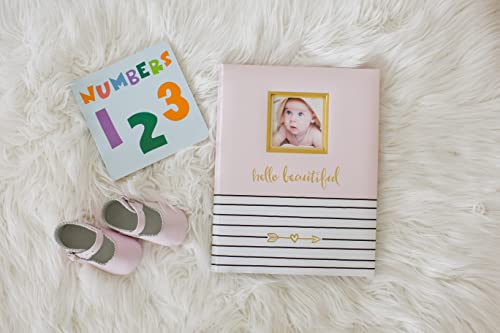 Pearhead Hello Beautiful First 5 Years Baby Memory Book with 3x3 Photo Insert, Baby Girl Keepsake Gift, Gift For New And Expecting Moms, 50 Fill In Pages, Pink