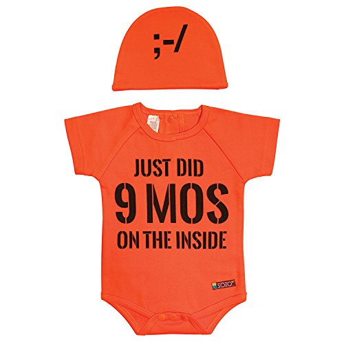 Sozo Baby Nine Bodysuit and Cap Set, Orange/Black, 6-12 Months