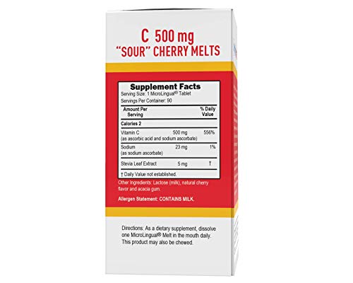 Superior Source Vitamin C 500 mg Sublingual Tablets - Buffered VIT C Sour Cherry Melts - Immune System Booster, Energy Vitamins - 90 Count