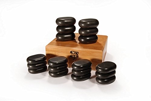 Master Massage 18 Pieces Mini Body Massage Hot Stone Set with Bamboo Box, Black