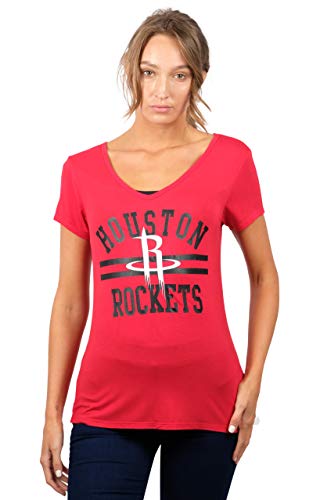 Ultra Game NBA Houston Rockets Womens Box Out Varsity Stripe Tee Shirt, Team Color, Small