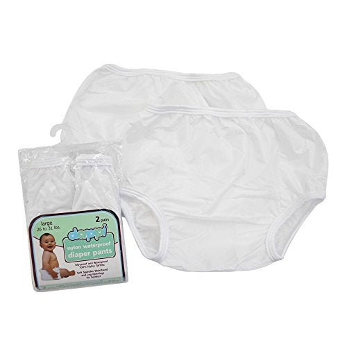 Dappi Waterproof 100% Nylon Diaper Pants, White, Large (Pack of 2)