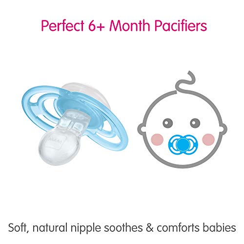 MAM Perfect Pacifiers, Orthodontic Pacifiers (1 Sterilizing Pacifier Case) MAM Pacifiers 6-Plus Months, Best Pacifier for Breastfed Babies, Designs May Vary, 6-16 (Pack of 2)