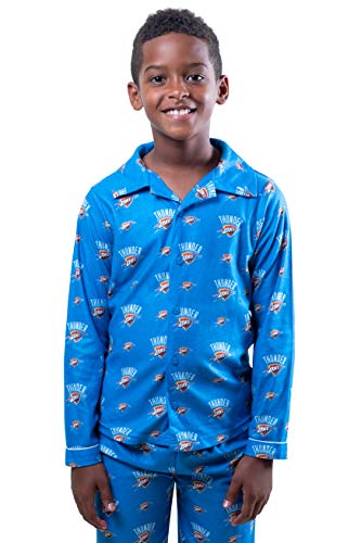 Ultra Game NBA Oklahoma City Thunder Youth 2 Piece Soft Tee Shirt and Lounge Pants Sleepwear Loungewear Pajama Set, Team Color, 7
