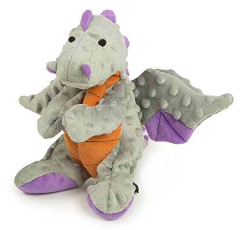 goDog Bubble Plush Dragons Squeaky Dog Toy, Chew Guard Technology - Gray, Large