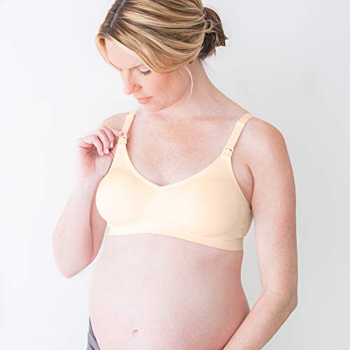 Medela Maternity and Nursing T-Shirt Bra, Non Wired and Ultra Comfortable Maternity Bra that Grows With You, Large, Nude