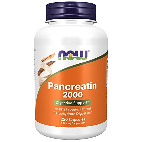 NOW Supplements, Pancreatin 2000 with naturally occurring Protease (Protein Digesting), Amylase (Carbohydrate Digesting), and Lipase (Fat Digesting) Enzymes, 250 Capsules , 1 Count (Pack of 1 )