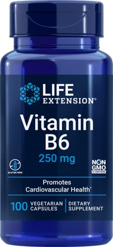 Life Extension Vitamin B6 250 mg – Glucose and Blood Sugar Supplement – For Cardiovascular and Neurological Health and Kidney and Eye Health - Gluten-Free, Non-GMO – 100 Vegetarian Capsules