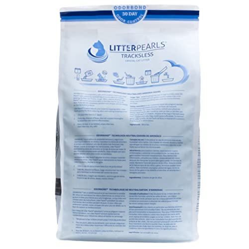Litter Pearls Tracksless Unscented Non-Clumping Crystal Cat Litter with Odorbond, 10.5 lb,White, Clear and Blue Crystals,635426