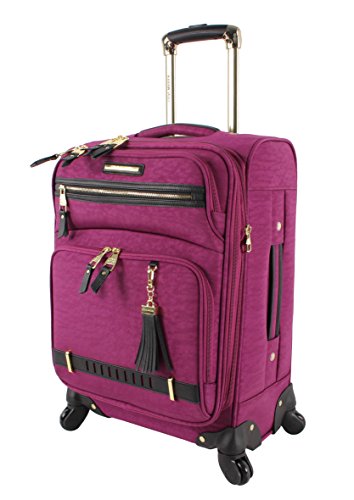 Steve Madden Designer Luggage Collection - Lightweight Softside Expandable Suitcase for Men and Women - Durable 20 Inch Carry On Bag with 4-Rolling Spinner Wheels (Peek-A-Boo Purple)