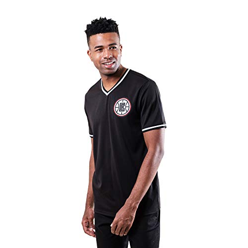 Ultra Game NBA Los Angeles Clippers Mens Jersey V-Neck Mesh Short Sleeve Tee Shirt, Black, Large