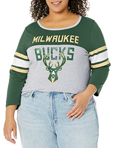 Ultra Game NBA Milwaukee Bucks Womens T-Shirt Raglan Baseball 3/4 Long Sleeve Tee Shirt, Team Color, Large