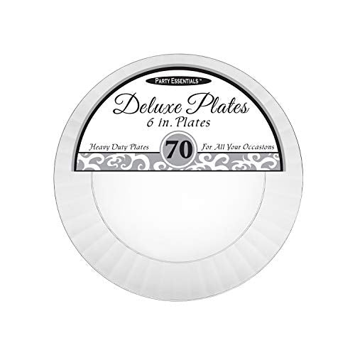 Party Essentials Deluxe Quality Hard Plastic 70 Count Round Party/Dessert Plates, 6-Inch, Clear
