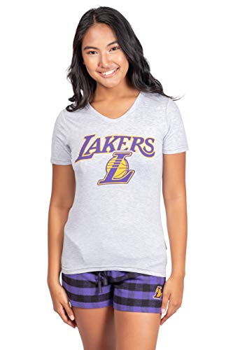 Ultra Game NBA Los Angeles Lakers Womens Sleepwear Soft Tee Shirt and Flannel Shorts Loungewear Pajama Set, Team Color, Large