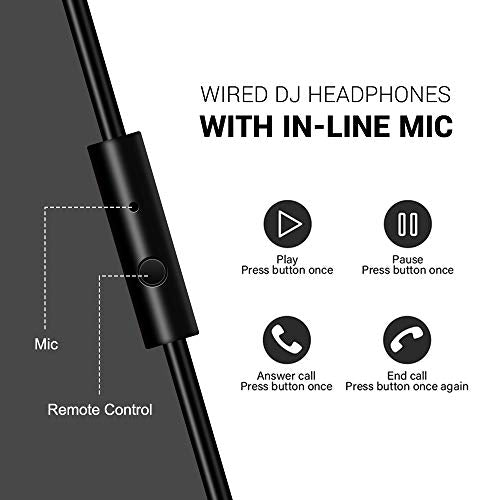 OneOdio Wired Over Ear Headphones Hi-Res Studio Monitor and Mixing DJ Stereo Headsets with 50mm Neodymium Drivers and 1/4 to 3.5mm Audio Jack for AMP Computer Recording Phone Piano Guitar Laptop - Black