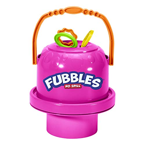 Fubbles Bubbles No-Spill Big Bubble Bucket in Pink | Bubbles for Toddlers and Kids of All Ages | Includes Fubbles Bubbles Bucket and 3 Bubble Wands, Made in The USA