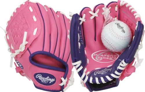 Rawlings Players Series 9' Youth Baseball Glove Left Hand Throw, Pink/Purple