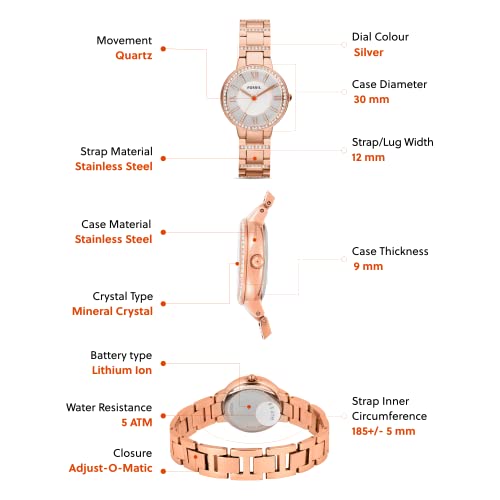 Fossil Women's Virginia Quartz Stainless Steel Three-Hand Watch, Color: Rose Gold Glitz (Model: ES3284)