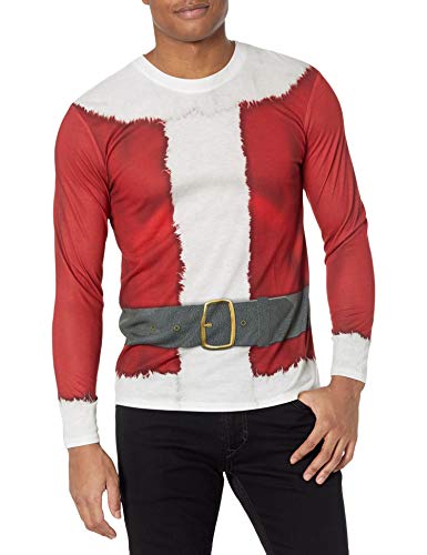Faux Real Men's 3D Photo-Realistic Ugly Christmas Sweater Long Sleeve T-Shirt, Santa Claus, X-Large