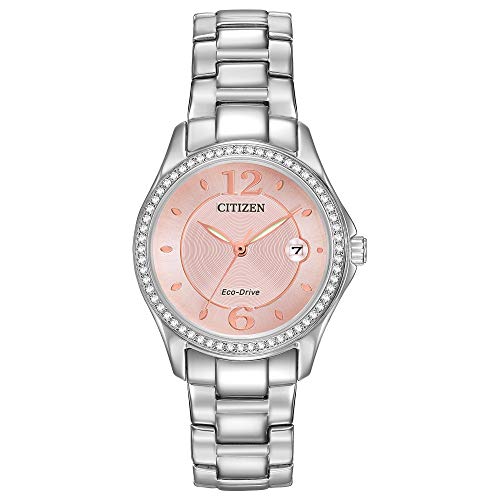 Citizen Women's Eco-Drive Dress Classic Crystal Watch in Stainless Steel, Pink Dial (Model: FE1140-86X)