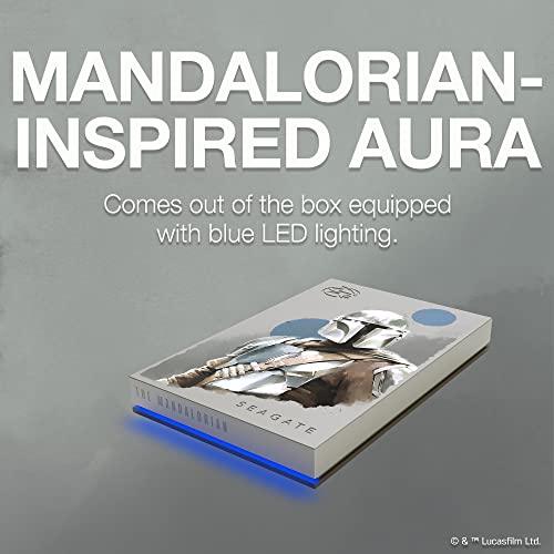 Seagate The Mandalorian Drive Special Edition FireCuda External Hard Drive 2TB Officially-Licensed - 2.5 Inch USB 3.2 Gen 1 Blue LED RGB lighting with Rescue Services (STKL2000405)