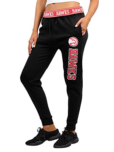 Ultra Game NBA Atlanta Hawks Womens Jogger Pants Active Basic Fleece Sweatpants , Black, X-Large