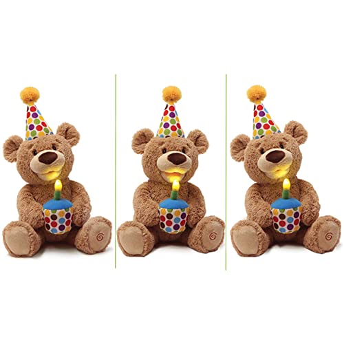GUND Happy Birthday Teddy Bear Bear Animated Plush Toy, Glow-in-The-Dark Singing Stuffed Animal, Brown, 10”