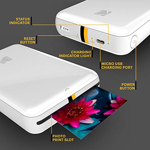 KODAK Step Wireless Mobile Photo Mini Color Printer (White) Compatible w/ iOS and Android, NFC and Bluetooth Devices
