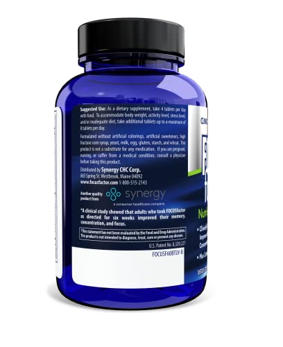 Focus Factor Nutrition for The Brain, Improved Memory and Concentration Brain Supplement, Complete Multivitamin with Vitamins B6, B12, D, Bacopa Monnieri and Tyrosine, 60 Count (2 Pack)