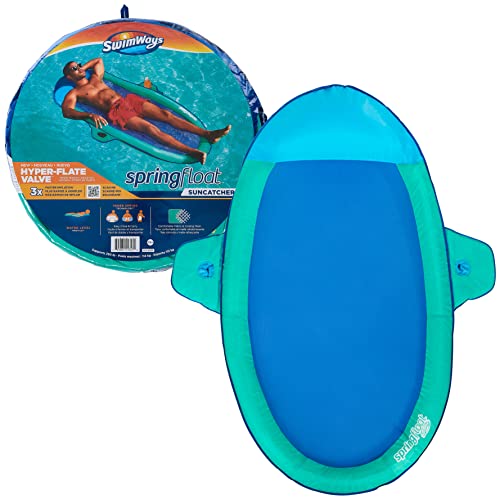SwimWays Spring Float SunCatcher Pool Lounge Chair with Hyper-Flate Valve, Aqua