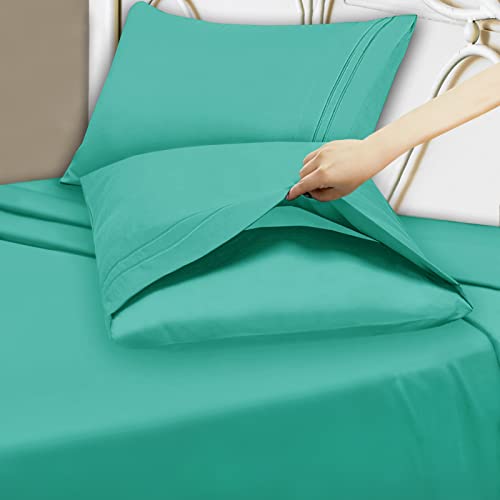 Mejoroom Twin Sheet Set - Kids Sheet and Pillowcase Sets - Hotel Luxury Twin Sheets for Boys Girls -Deep Pocket Fitted Sheet,Hypoallergenic,Wrinkleand Breathable,Fade Resistant - 3 Piece(Twin,Mint)