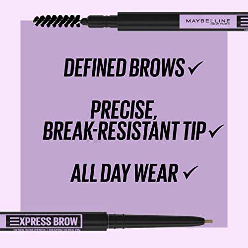 Maybelline Brow Ultra Slim Defining Eyebrow Makeup Mechanical Pencil With 1.55 MM Tip And Blending Spoolie For Precisely Defined Eyebrows, Deep Brown, 0.003 oz.