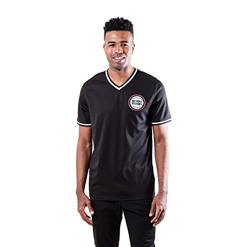 Ultra Game NBA Detroit Pistons Mens Jersey V-Neck Mesh Short Sleeve Tee Shirt, Black, Medium