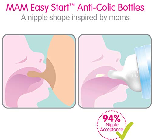 MAM Easy Start Anti-Colic Bottle and Baby Essentials and Medium Flow Bottles with Silicone Nipple and Unisex Baby Bottles and Designs May Vary, 9oz (Pack of 2)