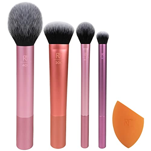 Real Techniques Everyday Essentials Kit, Makeup Brushes and Makeup Blending Sponge, Makeup Tools For Foundation, Blush, Bronzer, and Eyeshadow, Synthetic Bristles, 5 Piece Set