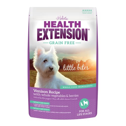 Health Extension Grain Free Little Bites for Dogs, Natural Food with Added Vitamins and Minerals, Perfect for Teacup, Toy and Miniature Dogs, Venison Recipe (12lb Bag)