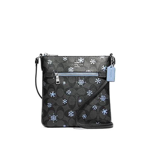 COACH Womens Mini Rowan File Bag In Signature Canvas With Snowflake Print Graphie/Black/Cornflower Multi In Leather