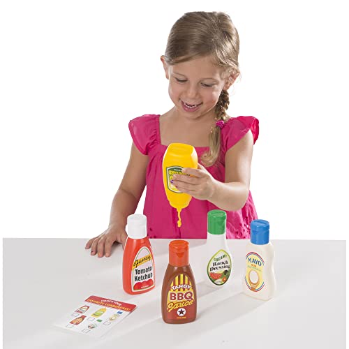 Melissa and Doug 5-Piece Favorite Condiments Play Food Set - Play Ketchup and Mustard Bottles, Pretend Play Food Set For Kids Ages 3+